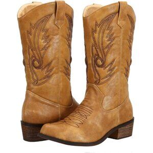 Ladies Western Cowboy Cowgirl Boots for Women Mid Calf Pointed Toe